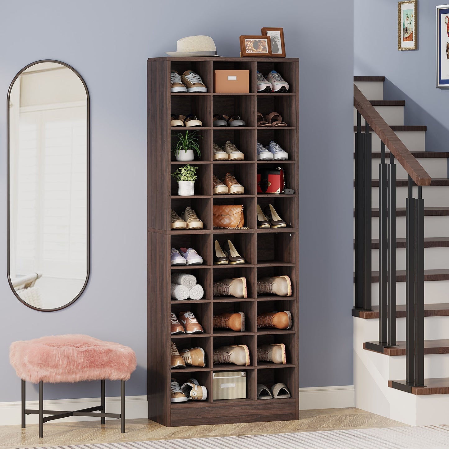 10-Tier Shoe Cabinet, Wooden Shoe Storage Rack with 30 Cubbies