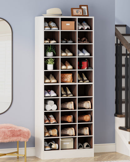 10-Tier Shoe Cabinet, Wooden Shoe Storage Rack with 30 Cubbies