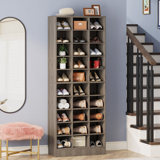 10-Tier Shoe Cabinet, Wooden Shoe Storage Rack with 30 Cubbies