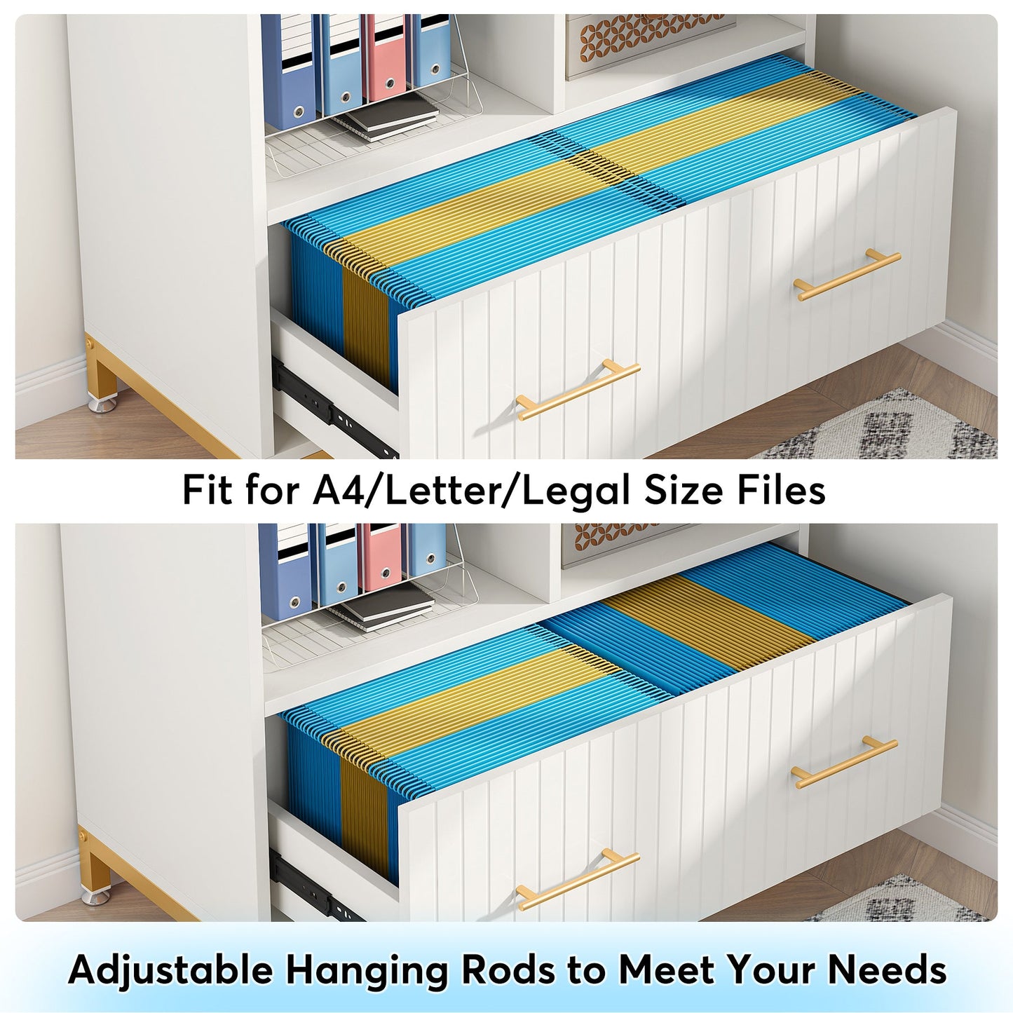 Lateral File Cabinet Printer Stand with Drawer & Open Storage Spaces