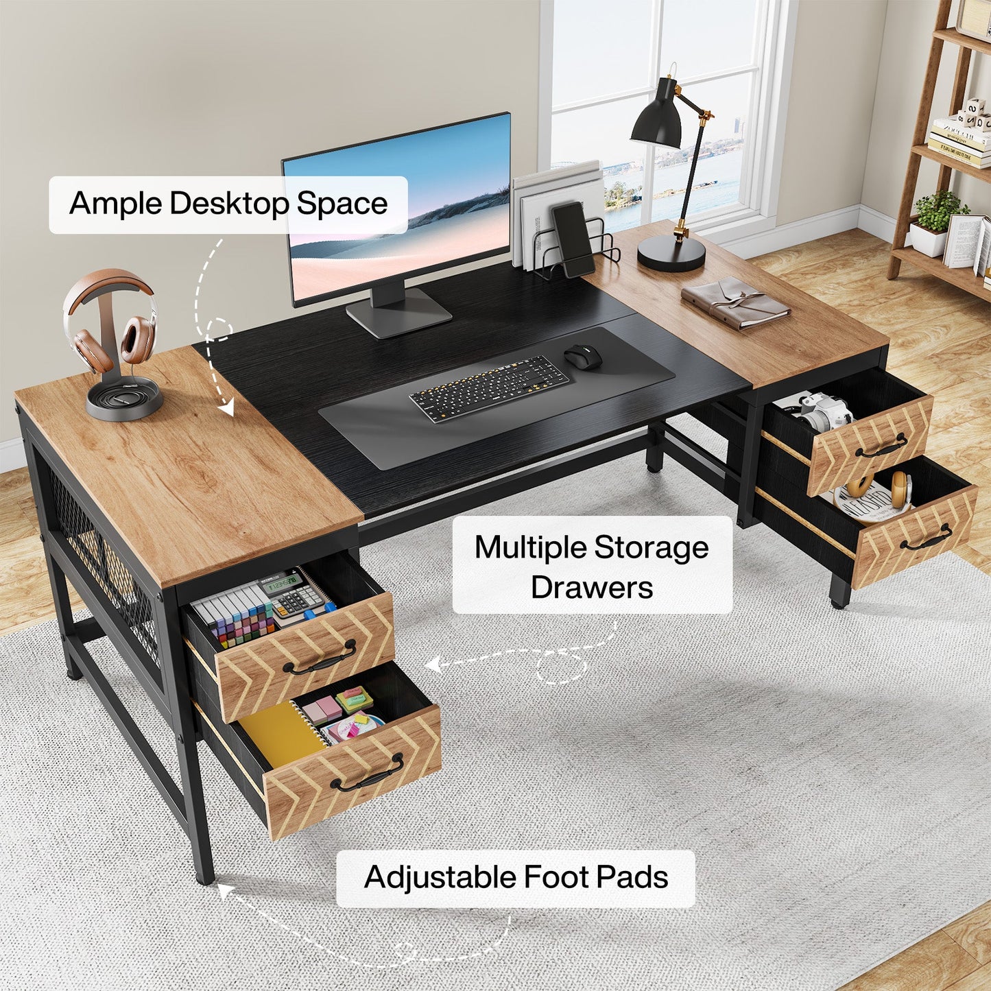 63" Computer Desk Executive Desk Writing Table with 4 Storage Drawers