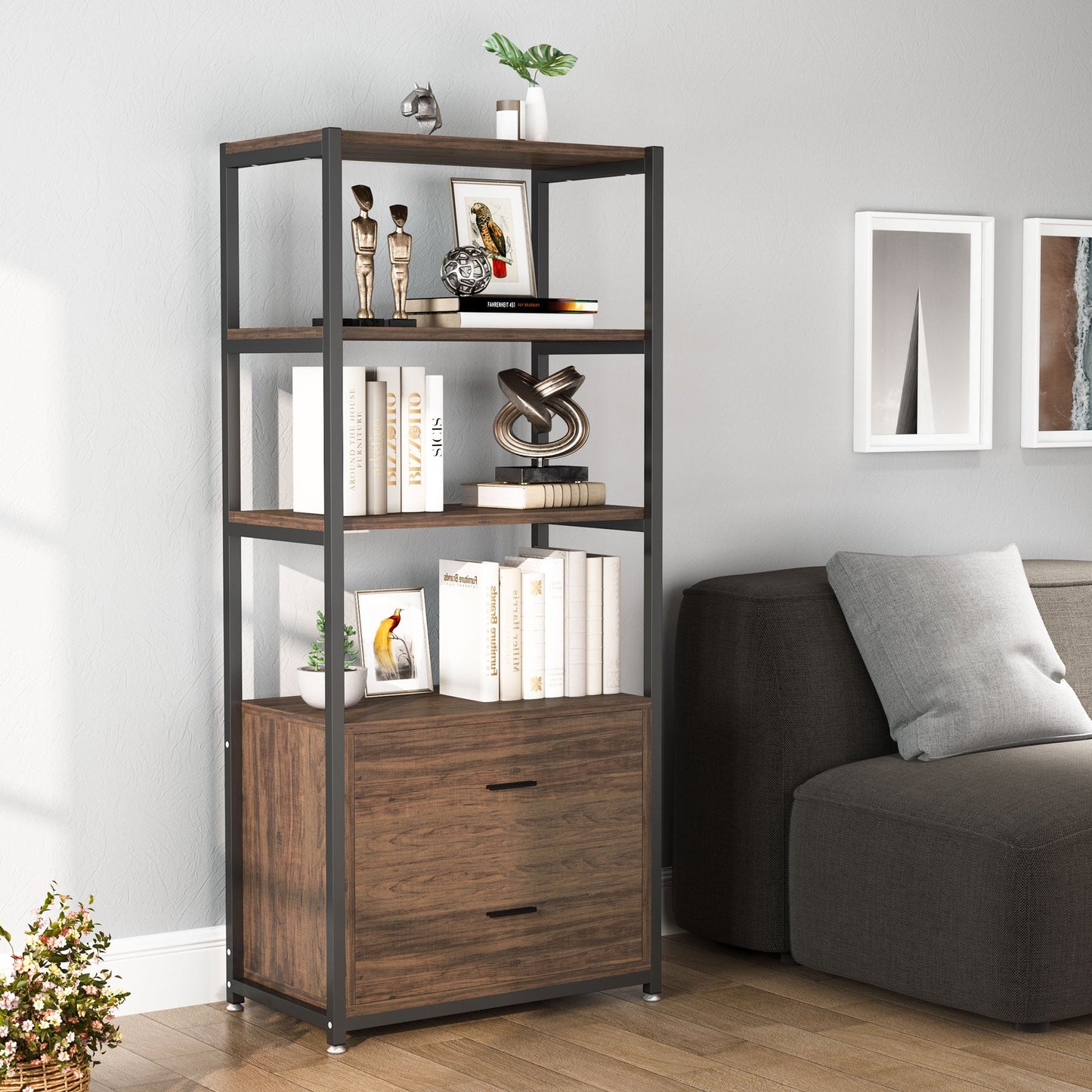 Rustic Bookshelf with 2 Drawers