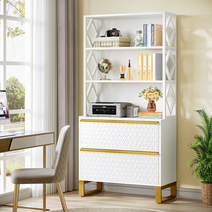 Vertical Filing Cabinet with with Open Shelves