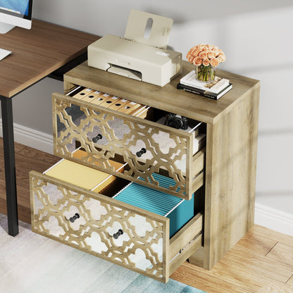 Wooden Lateral Filing Cabinet with Mirrored Finish