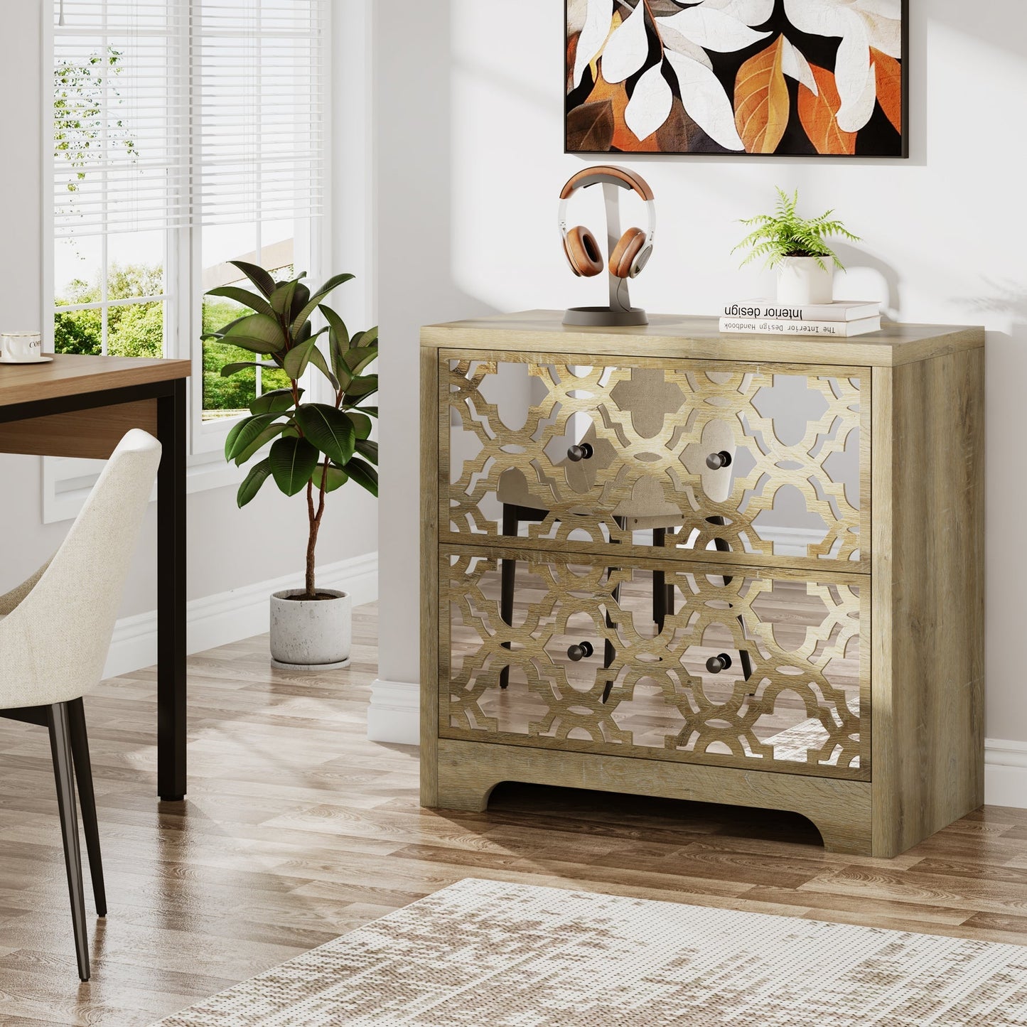 Wooden Lateral Filing Cabinet with Mirrored Finish