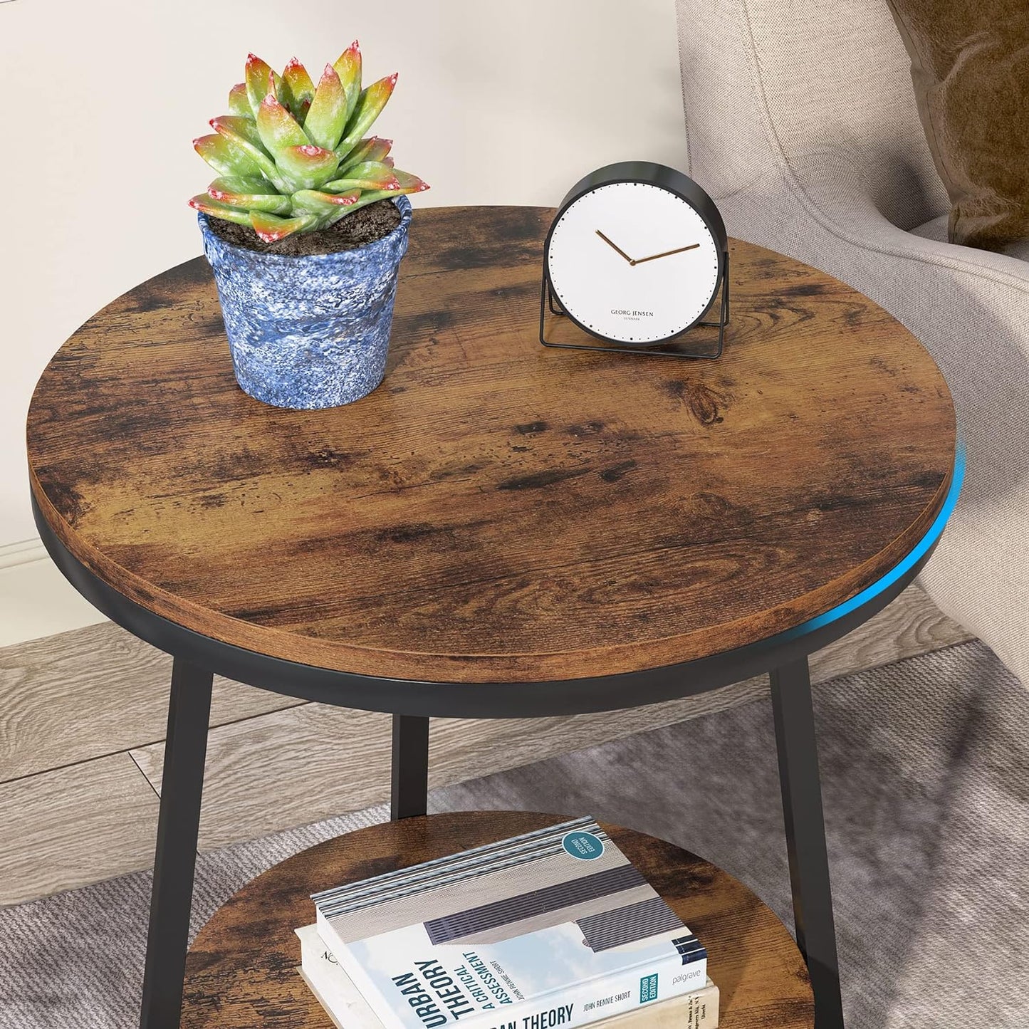 Round Accent Bedside Table with Storage Shelf