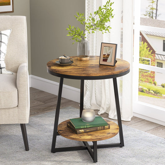 Round Accent Bedside Table with Storage Shelf