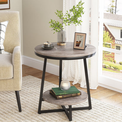 Round Accent Bedside Table with Storage Shelf