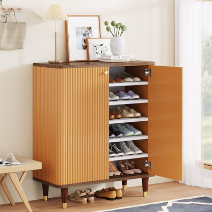 24-Pair Wood Shoe Cabinet with Doors & Adjustable Shelves