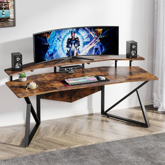 70.9" Computer Desk Study Table Gaming Desk with Monitor Stand