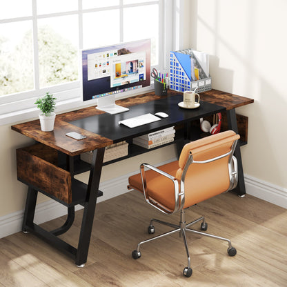 63" Executive Desk Computer Office  Desk with Storage Shelf