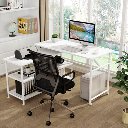 Modern L-Shaped Desk with Storage Shelves