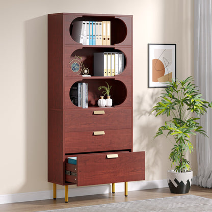 Freestanding Filing Cabinet with Open Storage Shelves