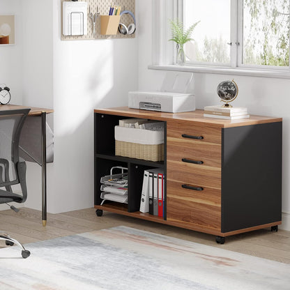 Wood Filing Cabinet with Lock Wheels