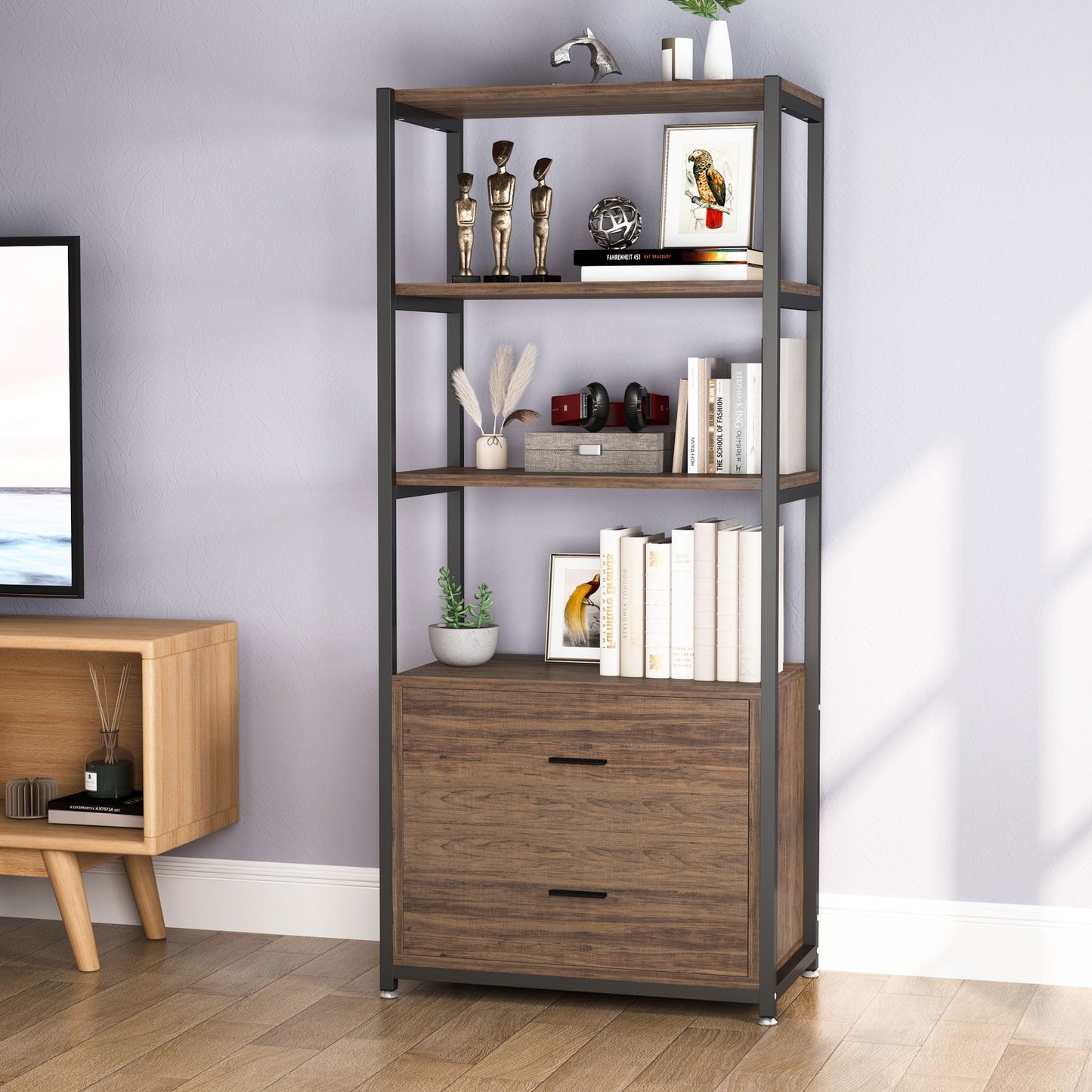 Rustic Bookshelf with 2 Drawers