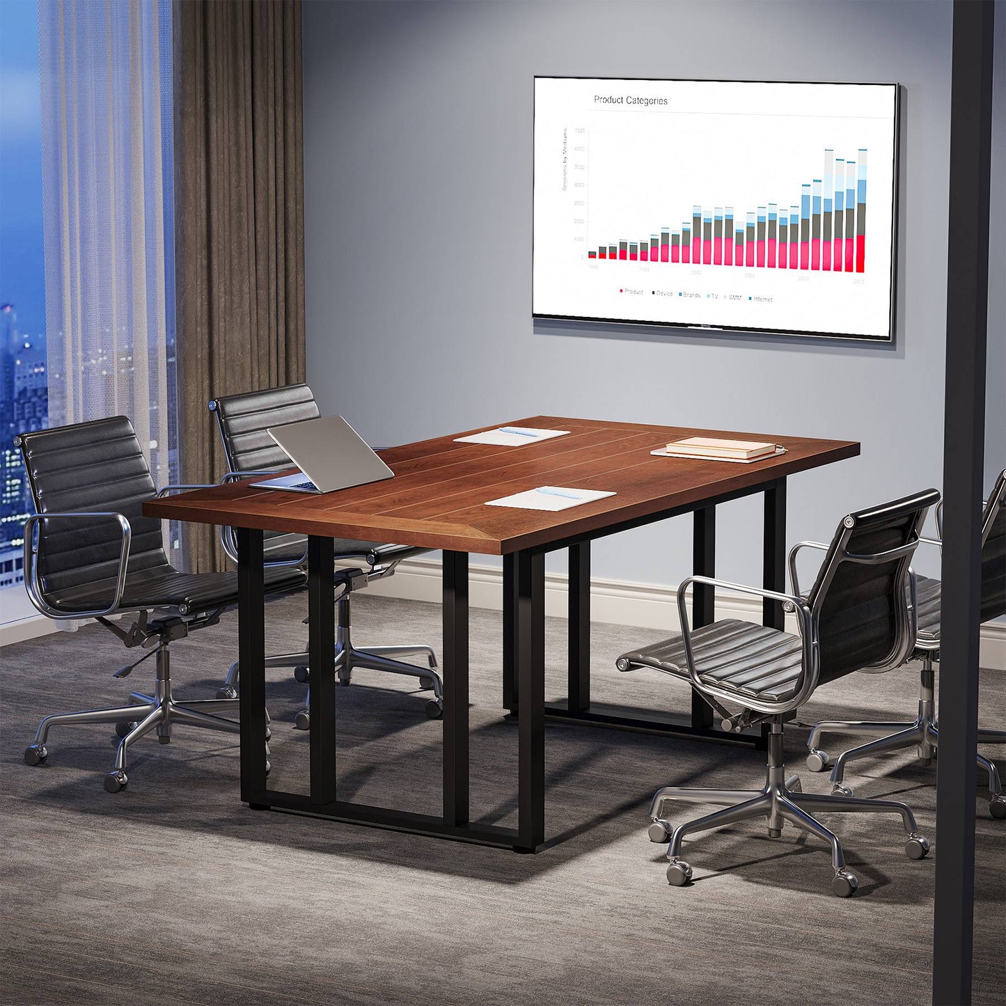 Computer Executive Desk with Solid Wood Veneer