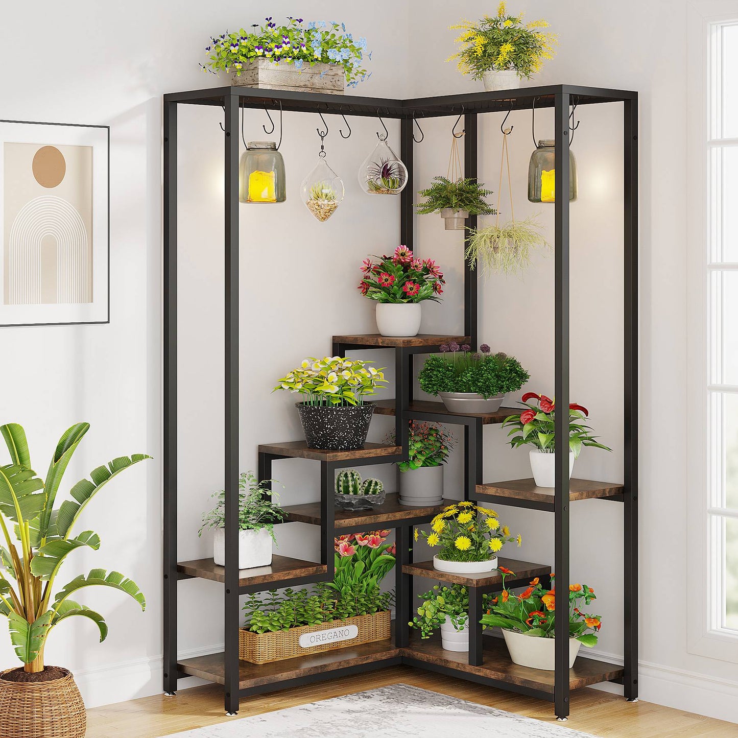 Corner Flower Shelf with S Hanging Hooks