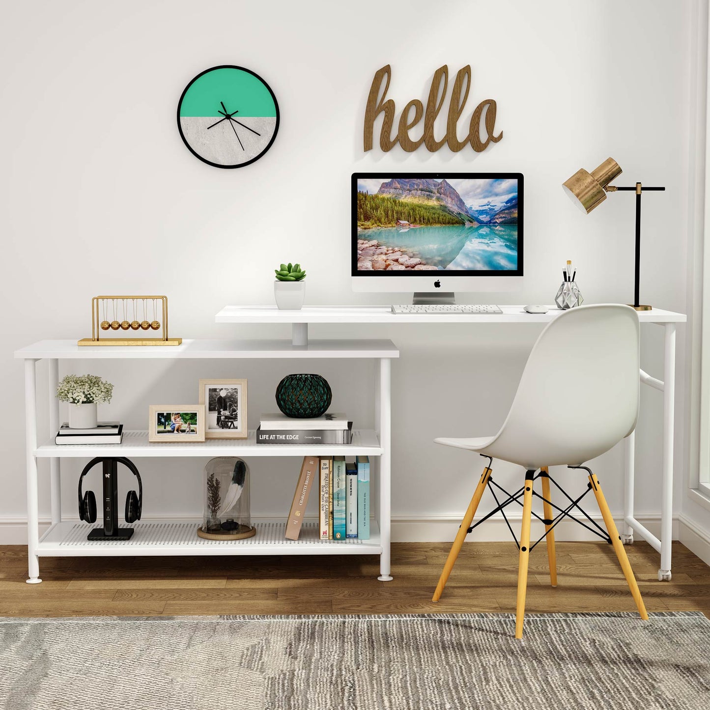 Modern L-Shaped Desk with Storage Shelves