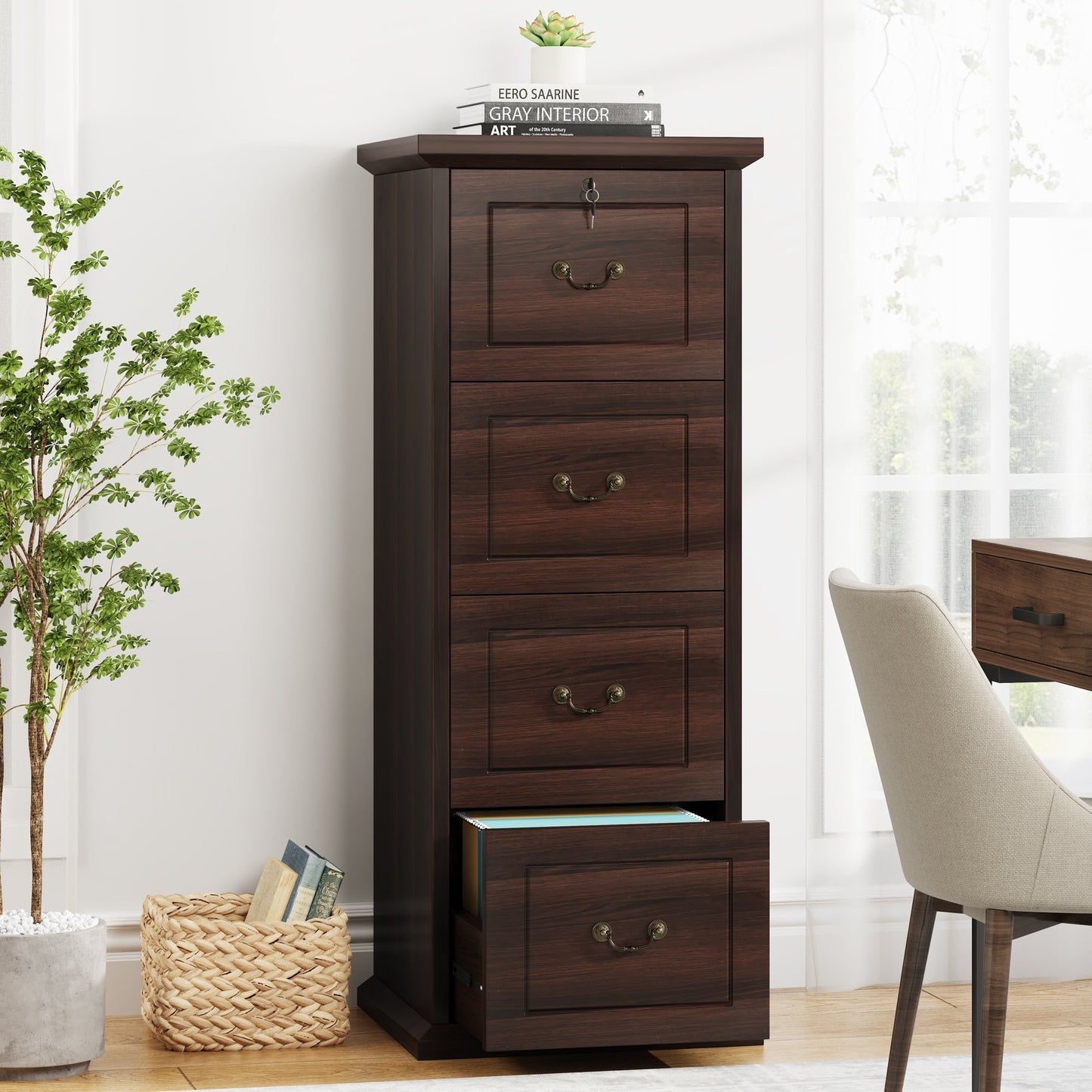 Vertical Wood Filing Cabinet with Lock