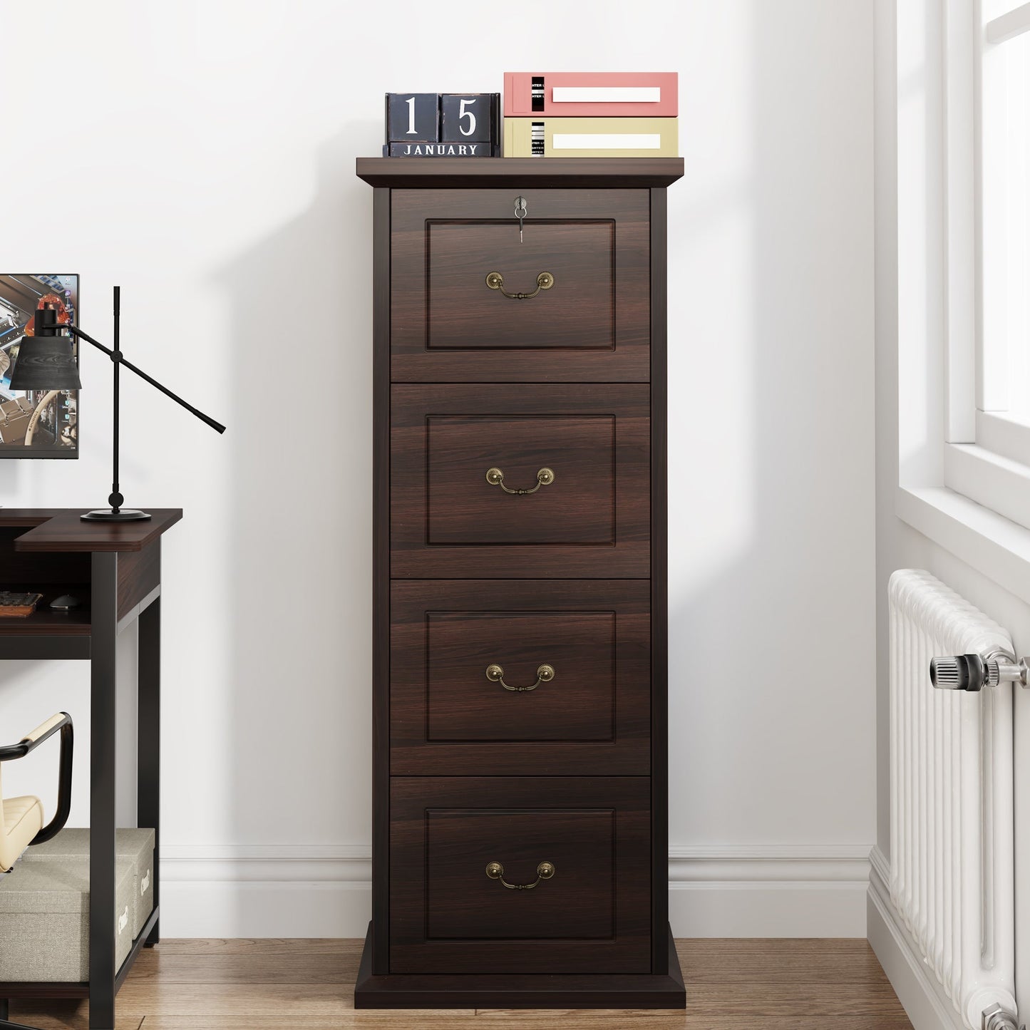 Vertical Wood Filing Cabinet with Lock