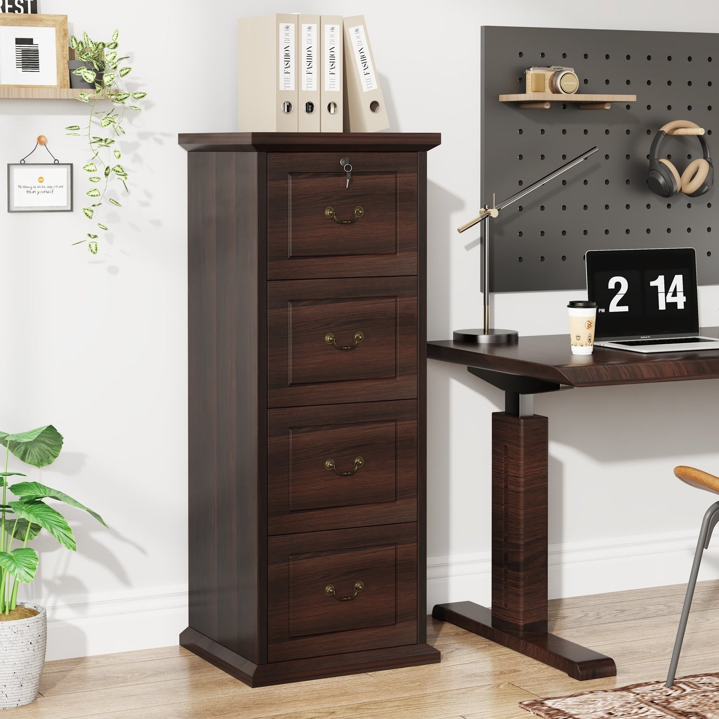 Vertical Wood Filing Cabinet with Lock