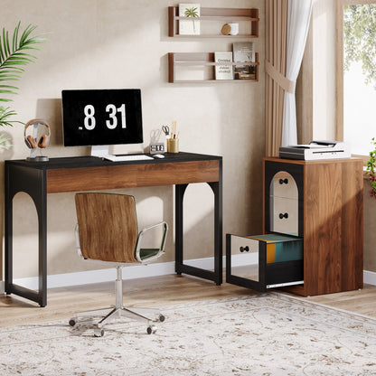 L-Shaped Writing Study Office Desk with File Drawer Cabinet