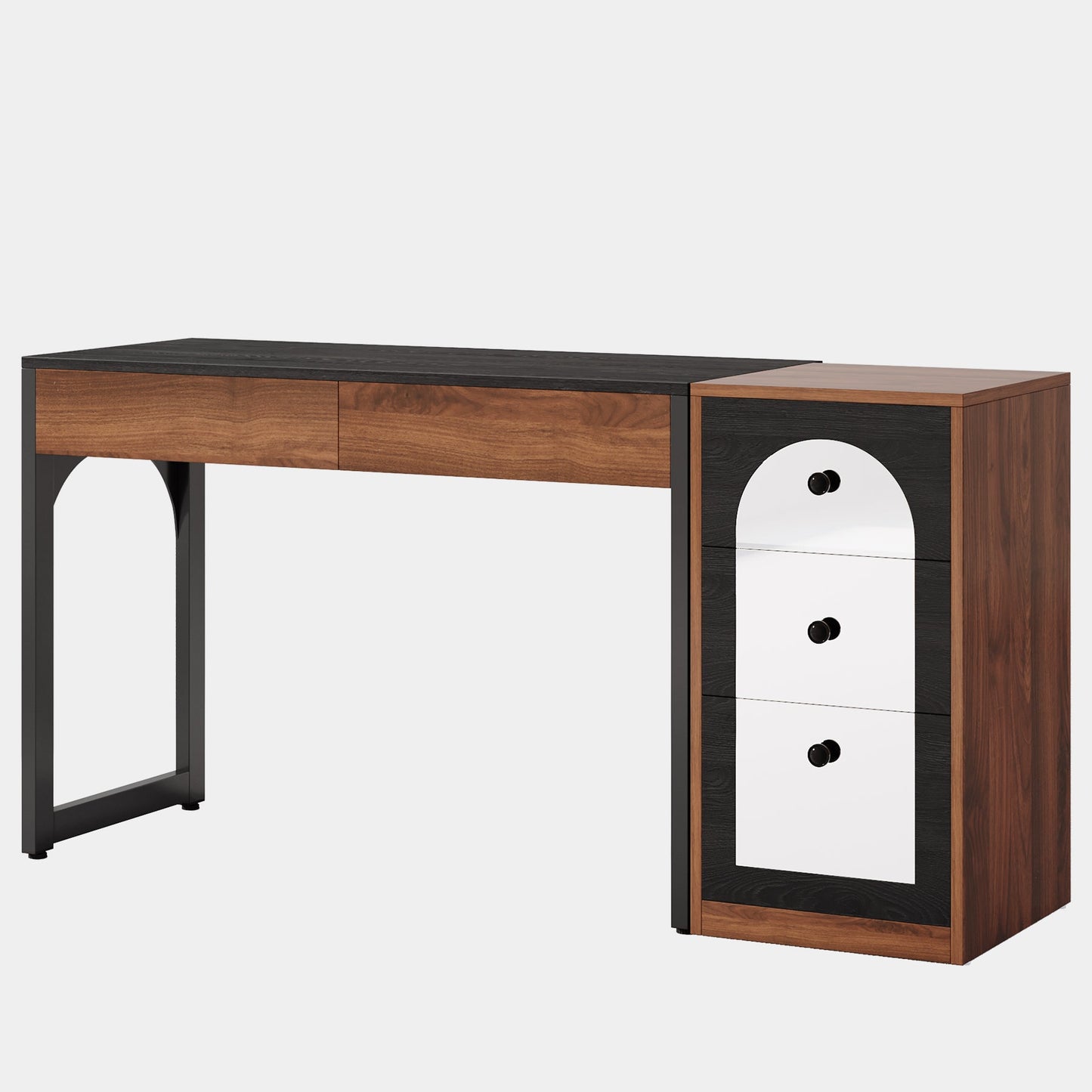 L-Shaped Writing Study Office Desk with File Drawer Cabinet