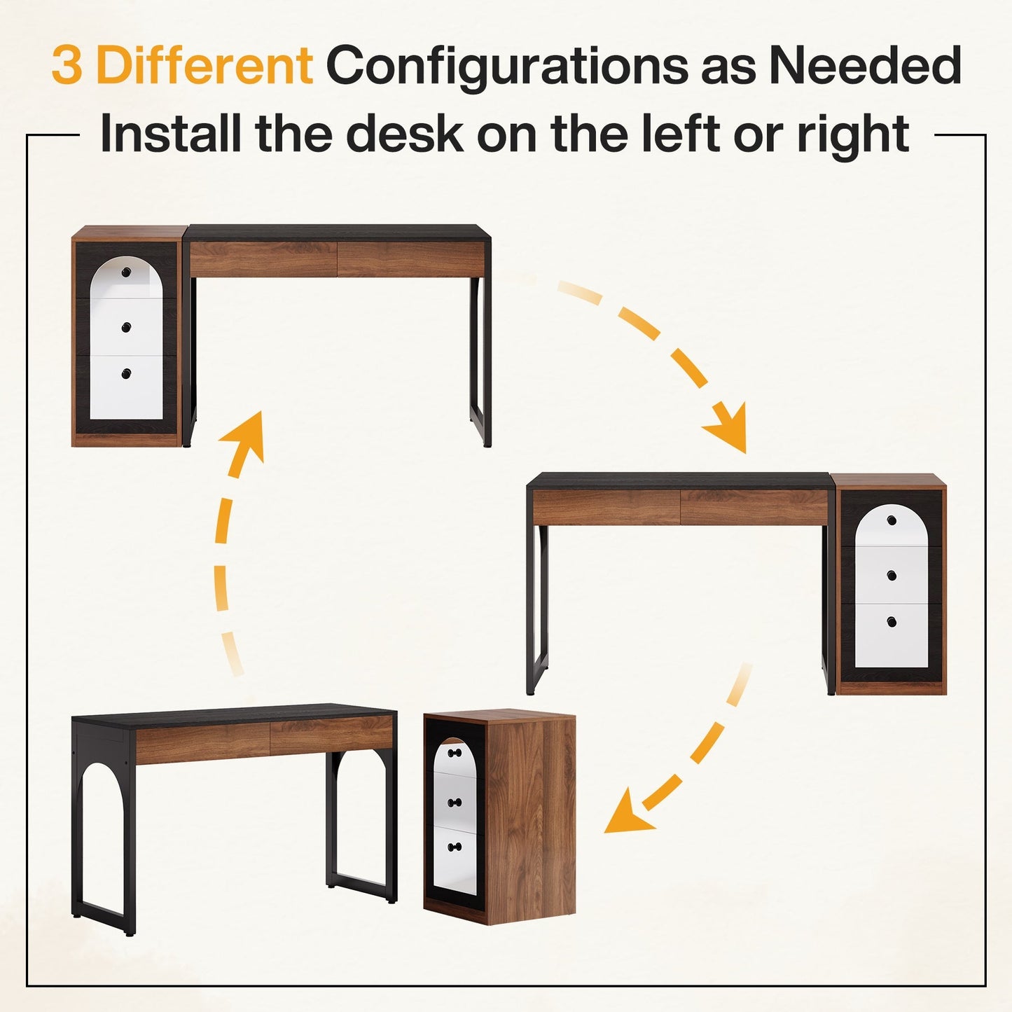 L-Shaped Writing Study Office Desk with File Drawer Cabinet