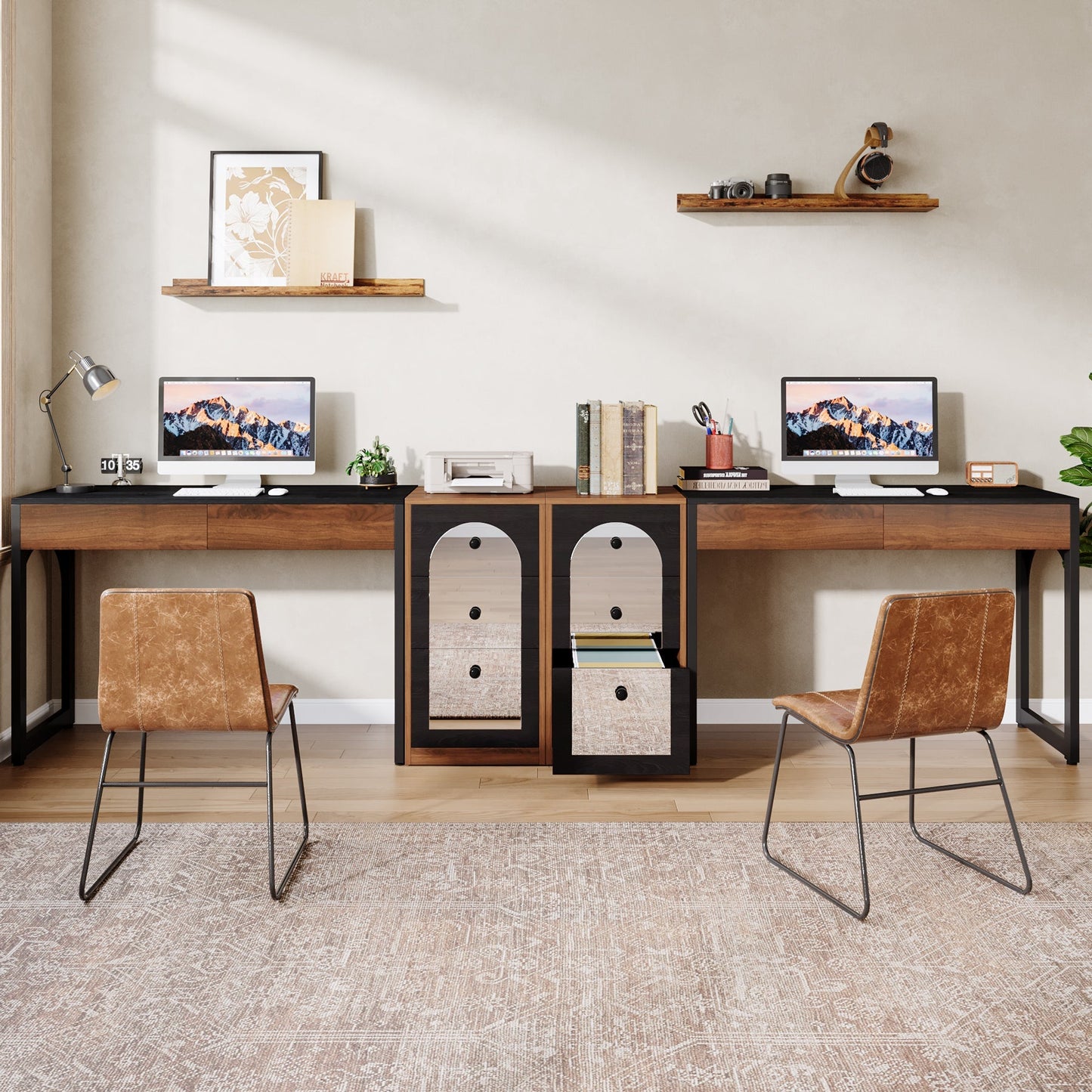 L-Shaped Writing Study Office Desk with File Drawer Cabinet