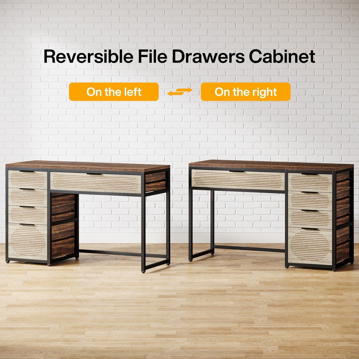 Office Desk with Reversible Drawer Cabinet