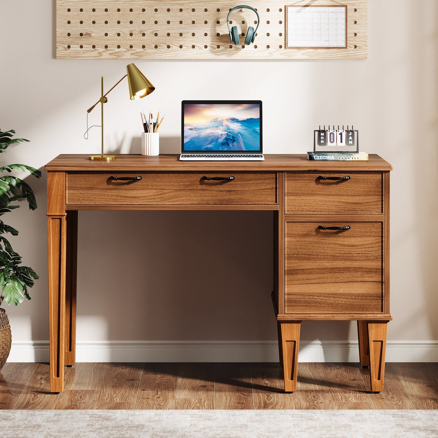 Rustic Office Desk With File Cabinet