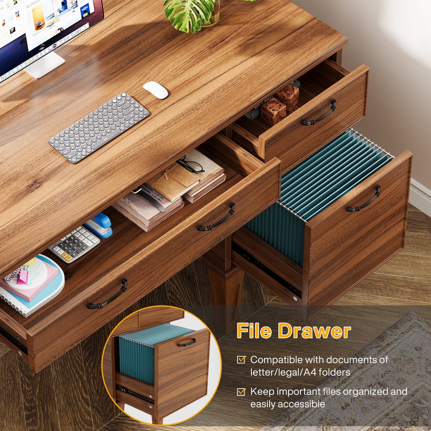 Rustic Office Desk With File Cabinet