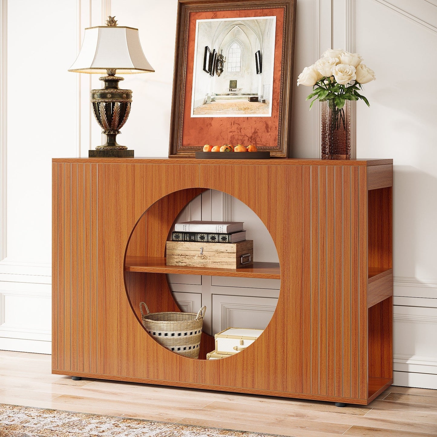 Farmhouse Sofa Table with Storage Shelves