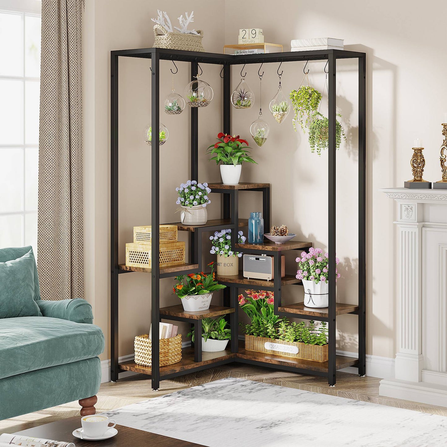 Corner Flower Shelf with S Hanging Hooks