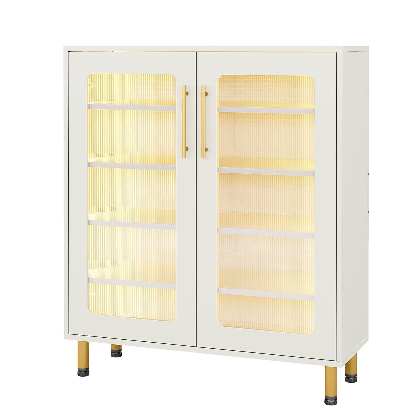 Modern Shoe Cabinet, 5-Tier Shoe Organizer with LED Light & Acrylic Doors