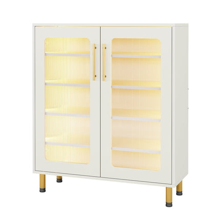 Modern Shoe Cabinet, 5-Tier Shoe Organizer with LED Light & Acrylic Doors