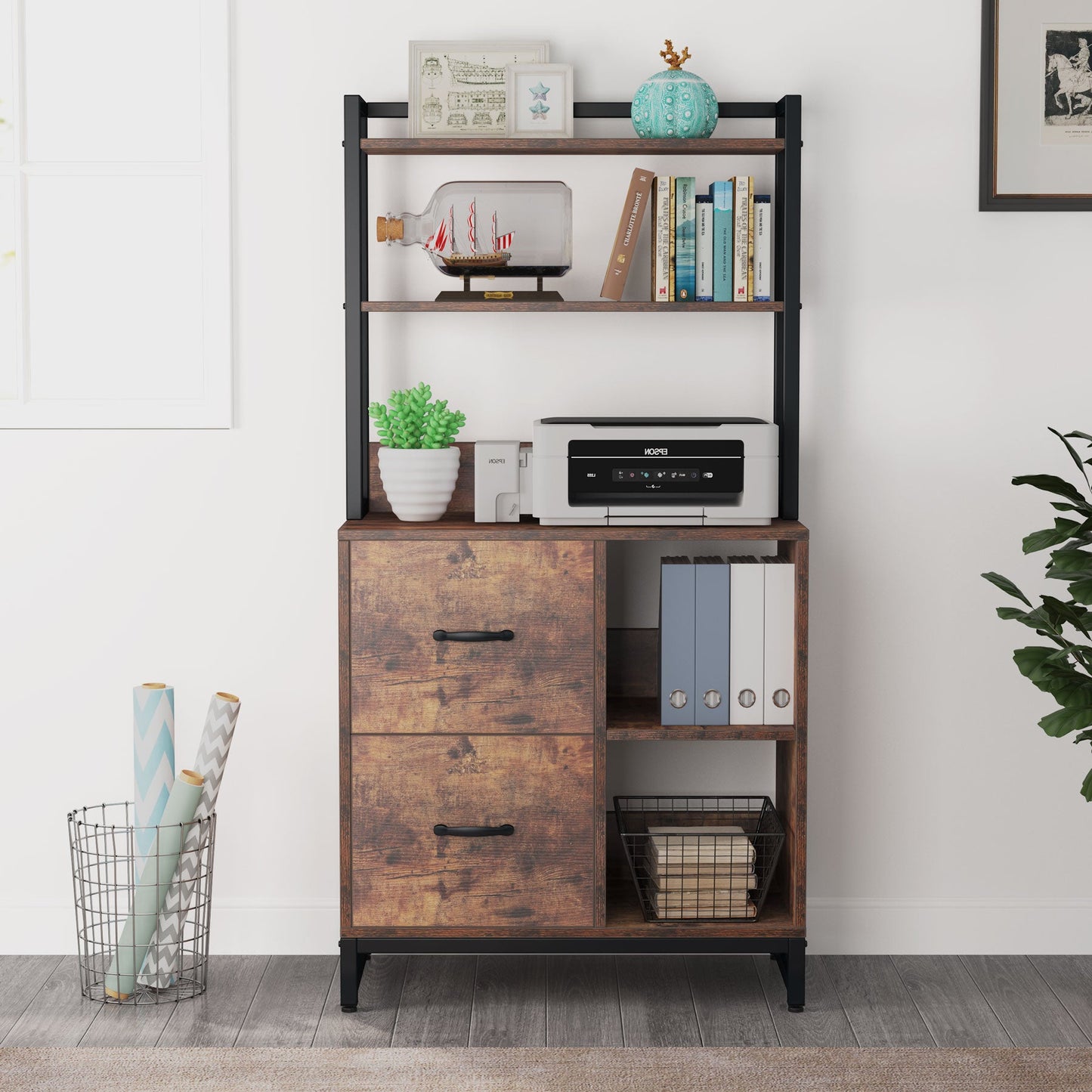 Industrial Vertical Filling Cabinet with Bookshelf