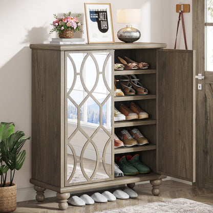 5-Tier Mirror Shoe Cabinet, Large Shoe Storage Organizer With Doors