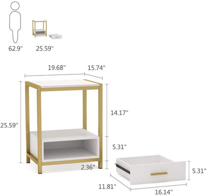 Tall End Side Table with Drawer & Storage Shelf