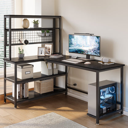 55" Reversible L-Shaped Desk with Wireless Charging & Shelves