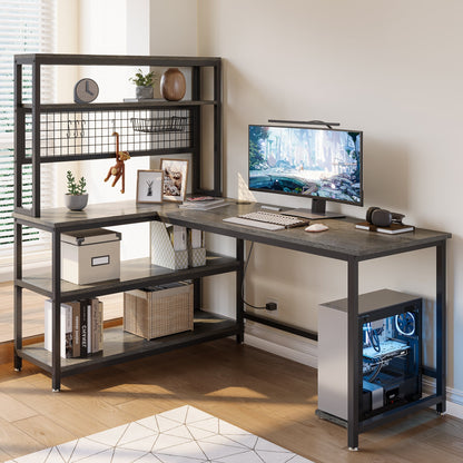 55" Reversible L-Shaped Desk with Wireless Charging & Shelves