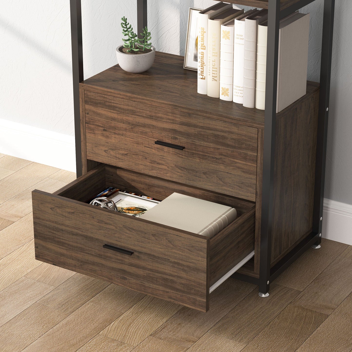 Rustic Bookshelf with 2 Drawers