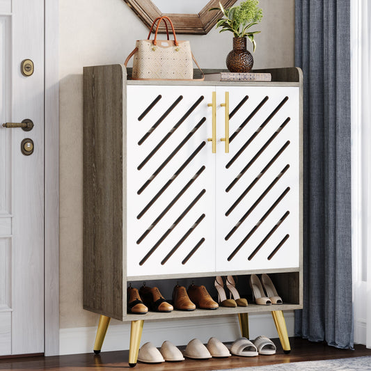 6-Tier Shoe Cabinet, Wooden Shoe Rack Organizer with Adjustable Shelves