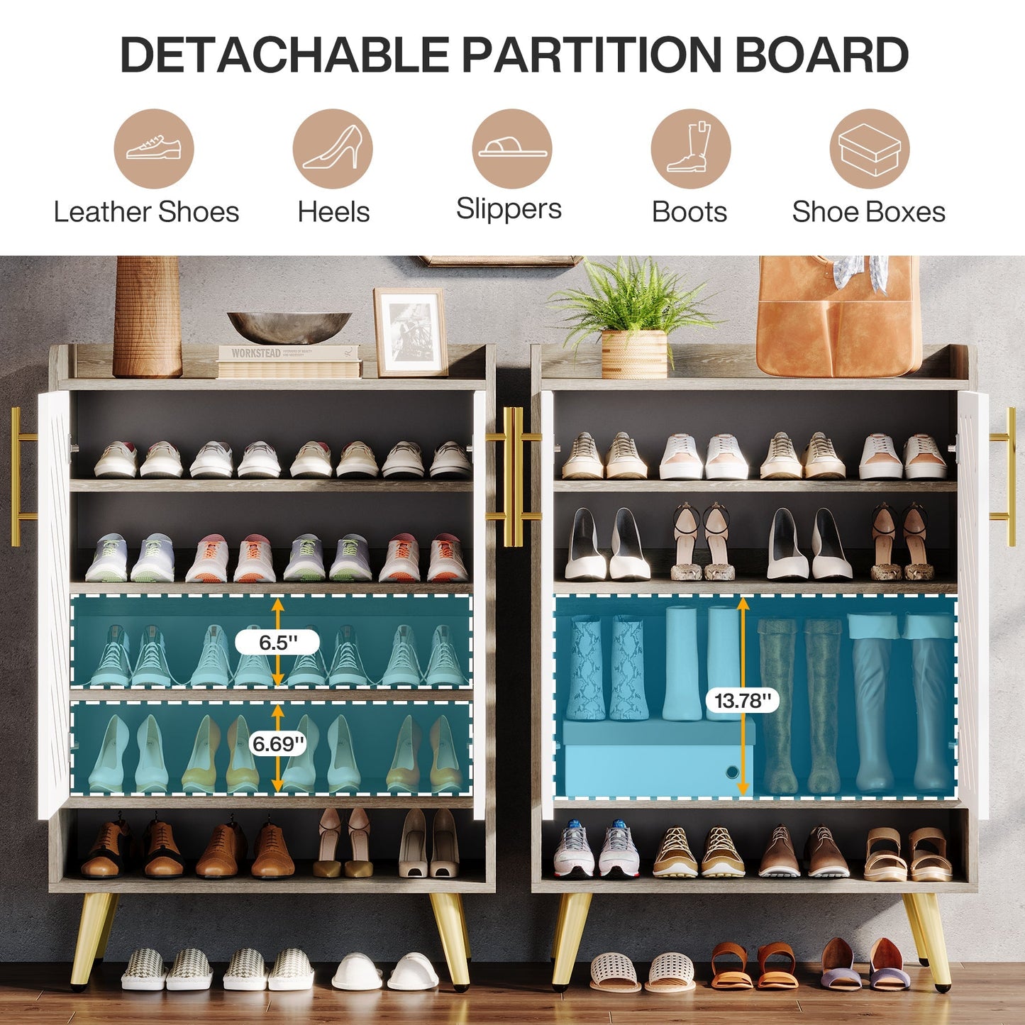 6-Tier Shoe Cabinet, Wooden Shoe Rack Organizer with Adjustable Shelves