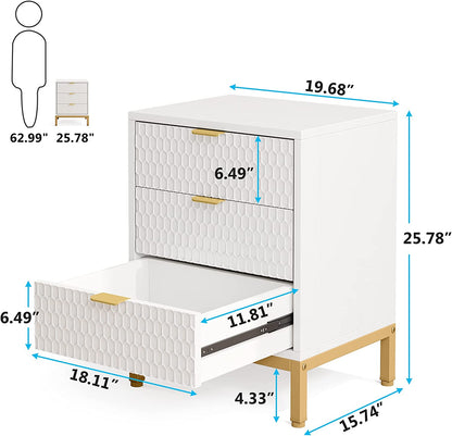 Tall Bedside Table with 3 Drawers