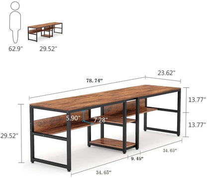 Two Person Desk Desk with Bookshelf