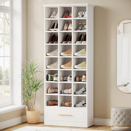 71" Shoe Rack, Freestanding Wooden 9-Tier Shoe Storage Cabinet