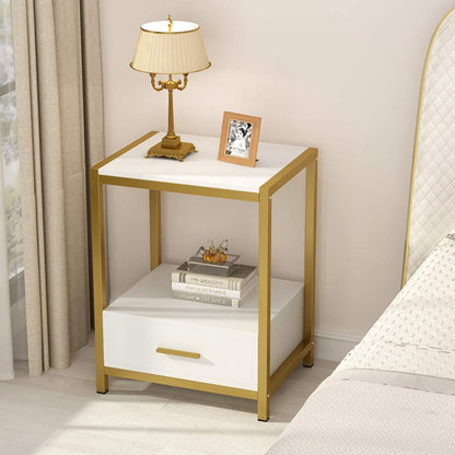 Tall End Side Table with Drawer & Storage Shelf