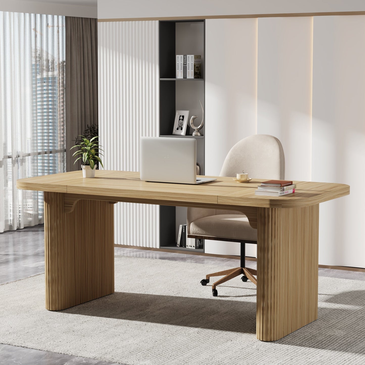 62.2" Wood Executive Desk Simple Rectangular Computer Desk Writing Table