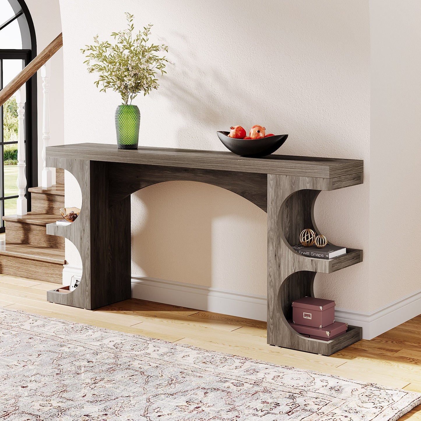 63" Console Table with Storage Shelves